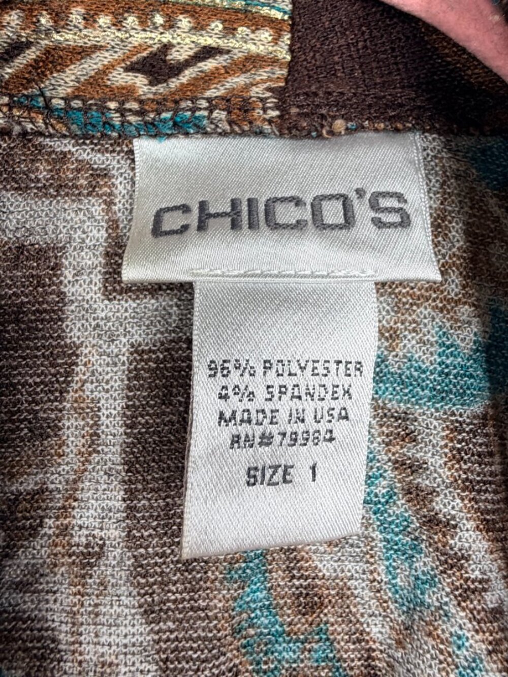 2/$30 Chico's Paisley Print Draped Open Cardigan Brown Teal 8 #A4144 - Picture 5 of 7